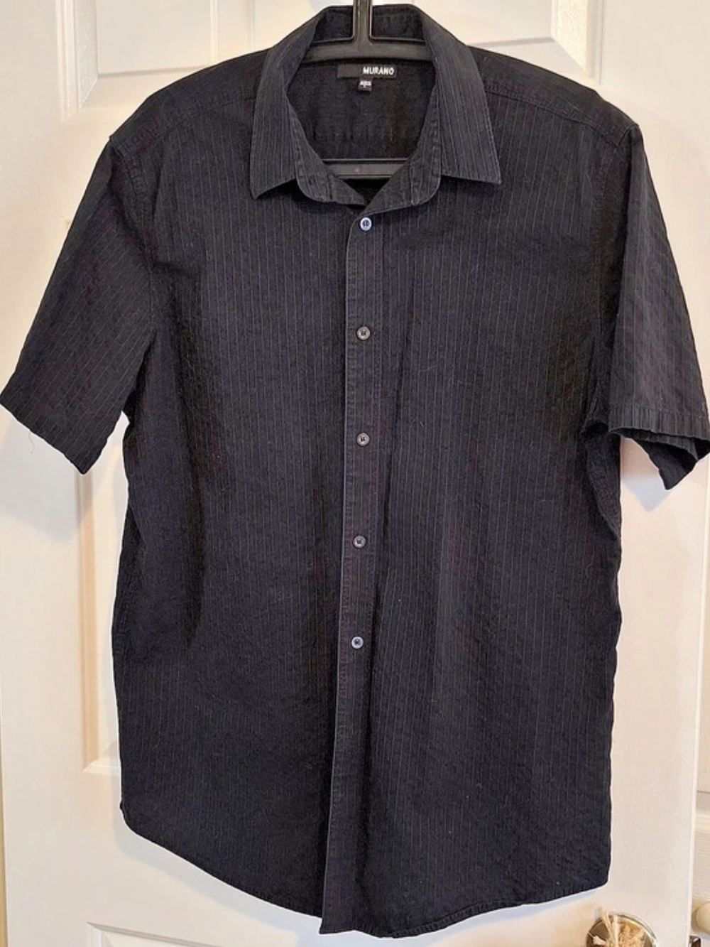 Murano Men's Black Striped Short Sleeve Shirt LARGE,